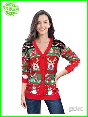 Ugly Christmas Sweater Women Reindeer Funny Merry Knit Cardigan